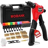 WOBANK 8" Rivet Nut Tool Kit with 160pcs Rivet Nuts &amp; 8 Mandrels | One Handed Rivnut Tool for Tight Spaces, Step Drill, Wrench &amp; Carrying Case M3, M4, M5, M6, 6-32, 8-32, 10-24, 1/4-20