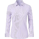 Ruisin Super Soft Wrinkle Free Button Down Shirts for Women Solid Long Sleeve Striped Formal Work Dress Blouses Tops