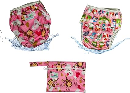 Mariposa Couche D Eau Bebe Fille Reutilisable Pour Piscine Et Mer 0 2 Ans Reglable Et Lavable Lot De 2 Avec Sac De Rangement Impermeable Animaux Et Mono Amazon Fr Bebes Puericulture
