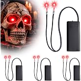 4 Pack Halloween LED Glowing Eyes, Light-Up Skeleton Eyes for Props, Red | Battery operated; 24 in flexible wires, steady or flashing modes, individual switches for skulls, masks and DIY props