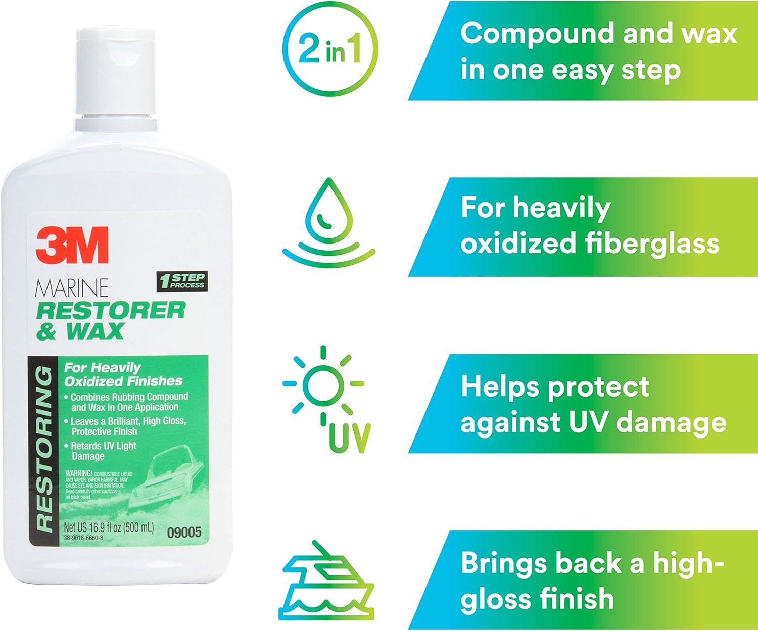 3M Marine Restorer and Wax, 09005, 16.9 fl oz: Sports & Outdoors