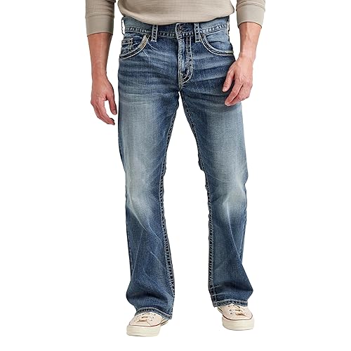 Silver Jeans Co. Men's Zac Relaxed Fit Straight Leg Jeans, Light Indigo, 42W x 36L