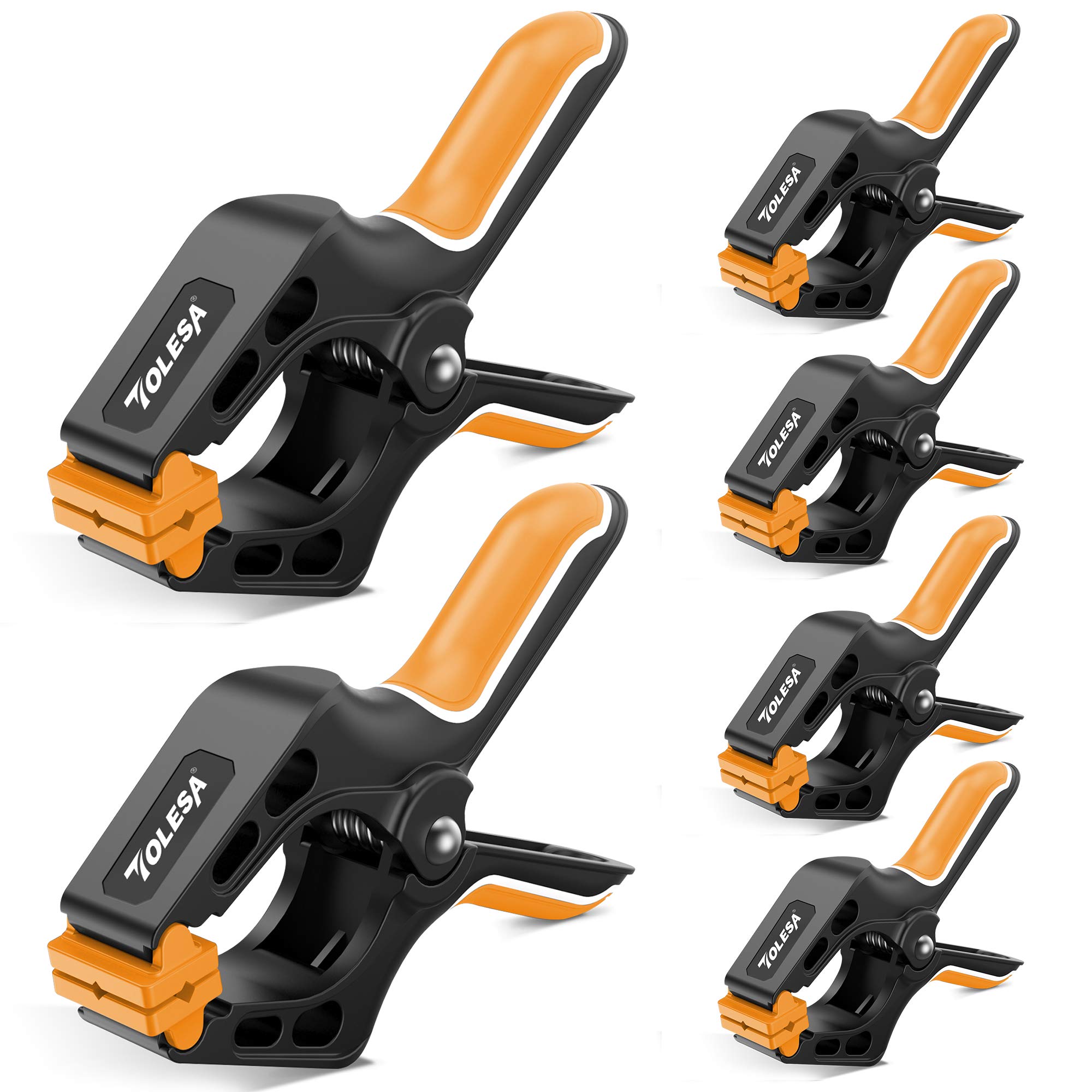 TOLESA 7 & 4 Inch Spring Clamps for Woodworking 6PC Large Wood Clamps with 30 Lbs Powerful Clamping Force Reinforced Plastic Nylon Clamps 3.5 Inch Jaw Opening with Heavy Duty Spring for Gluing Crafts