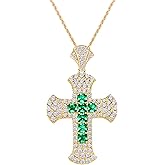 FWM Moissanite and Created Genuine Sapphire/Ruby/Emerald Cross Necklace for Women Men, Solid 925 Sterling Silver, 16”/18”/20” Adjustable, Christian Anniversary Birthday Jewelry