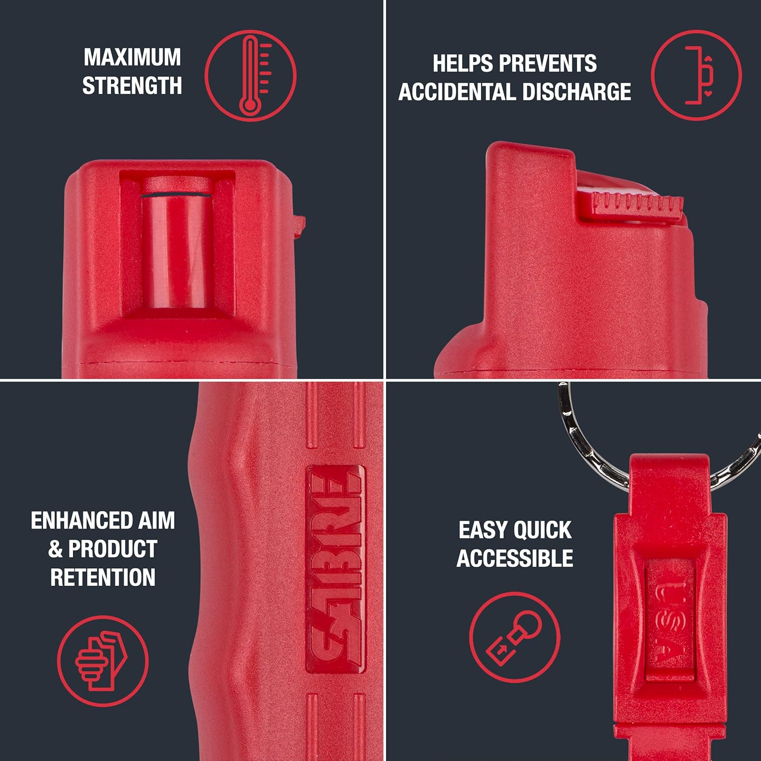 SABRE RED Pepper Spray Keychain with Quick Release for Easy Access – Max Police Strength OC Spray, Finger Grip for Accurate Aim, 10-Foot (3M) Range, 25 Bursts (5X Other Brands) Practice Spray Option : Self Defense Pepper Spray : Sports & Outdoors