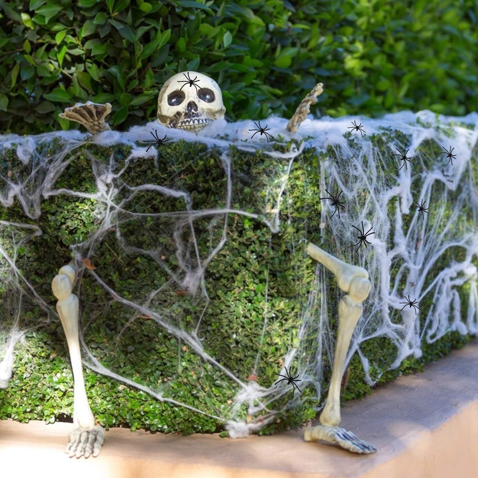 KATOOM 2pcs Halloween Spiderweb Cobweb Fireplace Decoration Black & White Spider web Lace Tablecloth with 30pcs Fake Spiders for Horror Themed Party Haunted House Window