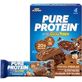Pure Protein Cocoa PEBBLES&trade; Protein Bars, 20g Protein, Gluten Free, 4 Ct | 4g Sugar, 180 Calories, Low Sugar* High Protein Snack