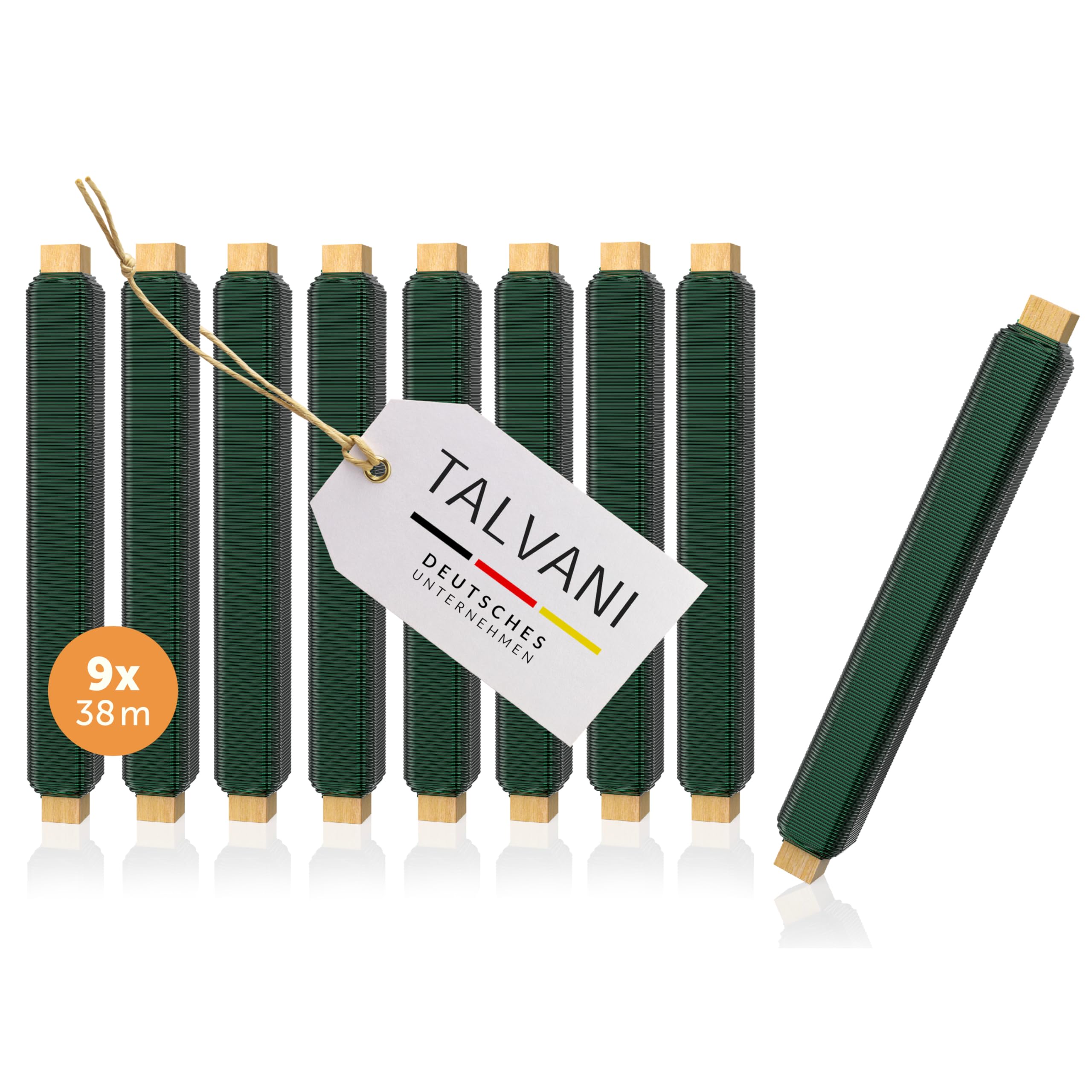 Talvani Craft Wire 9 x in Green, Silver, Black, Flexible Flower Wire for Crafts, Stainless Wire, Improved Binding Wire for Plants, Lacquered, Diameter 0.65 mm, 38 m