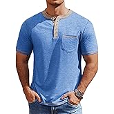 COOFANDY Mens Henley Shirts Short Sleeve Casual Button T-Shirts Basic Tee Shirts Summer Vintage T Shirts with Pocket