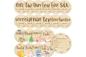 Glodecart 11PCS Baby Monthly Milestone for Photo Props, Wooden Double Sided Monthly Milestone Photo Cards for Baby Announcement Newborn Shower Gifts Party, First Holiday Milestones Signs Wooden Discs