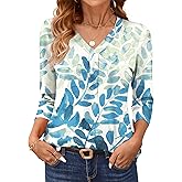 AKEWEI 3/4 Length Sleeve Womens Tops V Neck T Shirts Dressy Casual Pleated Spring Fashion 2026 Work Blouses