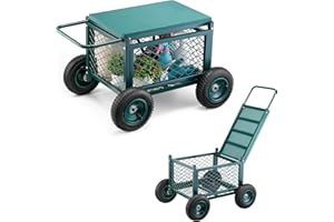 VEVOR Rolling Garden Cart with Seat, Metal Rolling Garden Work Seat with Wheels, Supports up to 400 LBS, Heavy Duty Gardening Cart Scooter, Outdoor Wagon & Stool on Wheels for Lawn, Patio, Backyard
