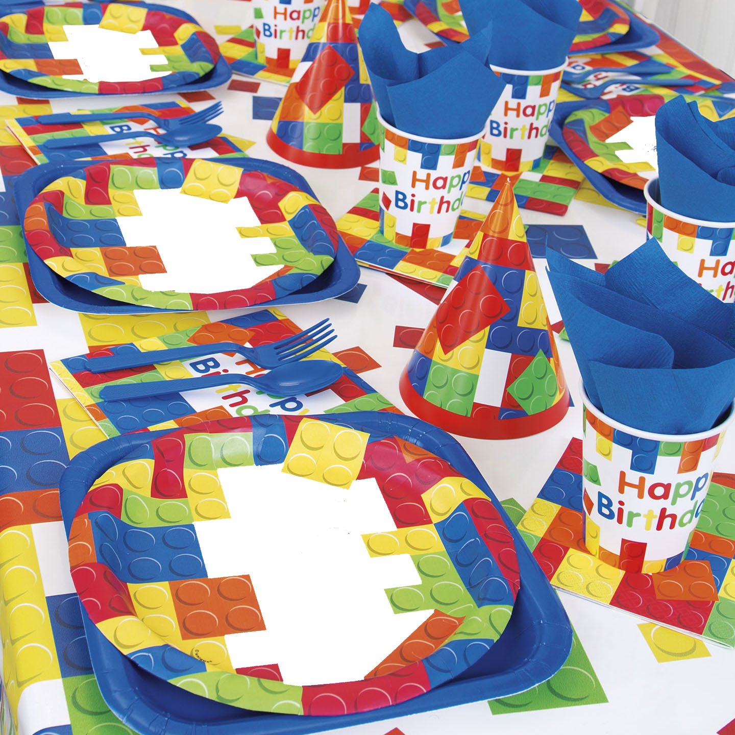 Lego Theme Birthday Party Supplies for 8 Plates, Cups, Napkins