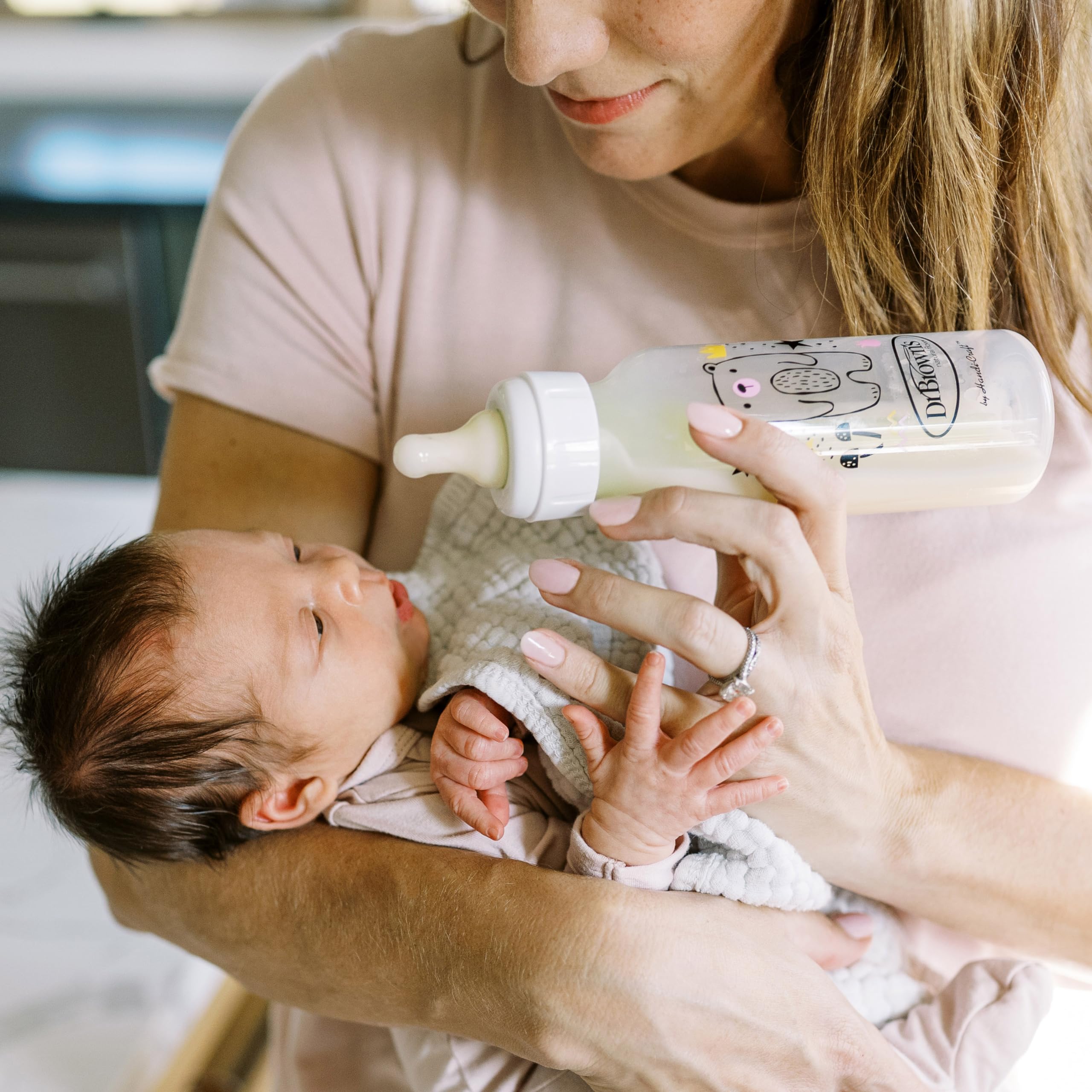 Dr. Brown's Natural Flow Anti-Colic Options+ Narrow Baby Bottle, Bear & Owl, 8 oz/250 mL, with Level 1 Slow Flow Nipple, BPA Free, 0m+, 2-Pack