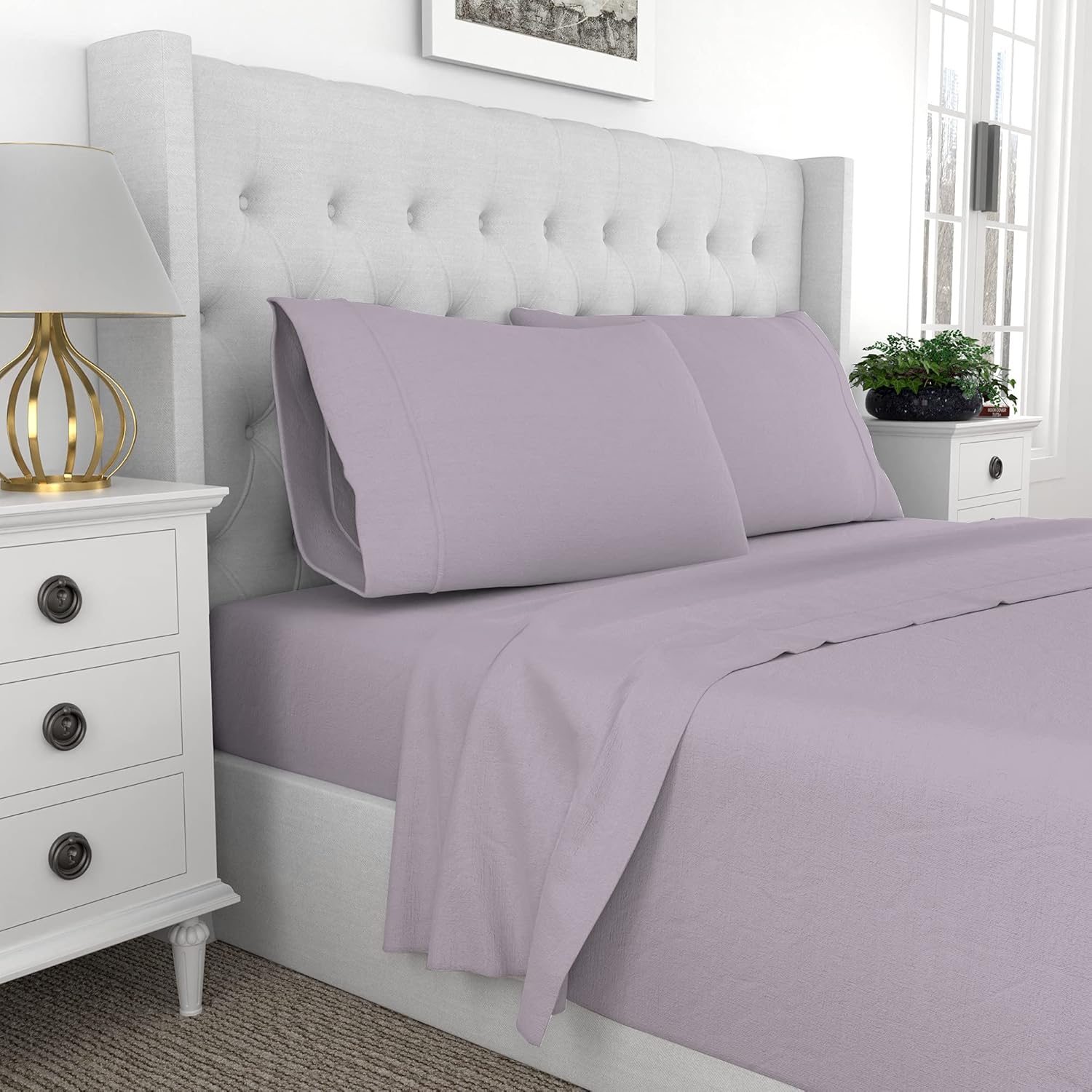 Purity Home 300 Thread Count 100% Organic Cotton Percale Weave 4 Piece Sheets Set, Brushed For Softness, Cool Crisp,GOTS Certified,Fitted Sheet Fits Mattress Upto 18