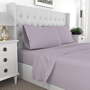 Purity Home 300 Thread Count 100% Organic Cotton Percale Weave 4 Piece Sheets Set, Brushed For Softness, Cool Crisp,GOTS Certified,Fitted Sheet Fits Mattress Upto 18