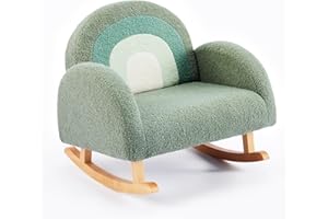 JOYMOR Kids Chair, Teddy Fleece Toddler Rocking Chair with Solid Wood Legs, Anti-Tip Design, Kids Sofa for Nursery, Playroom, Green