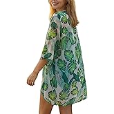 ANIMECOSER Women's Floral Print Chiffon Kimono Cardigan Loose Puff Sleeve Coverups Summer Beach Tops Cover up