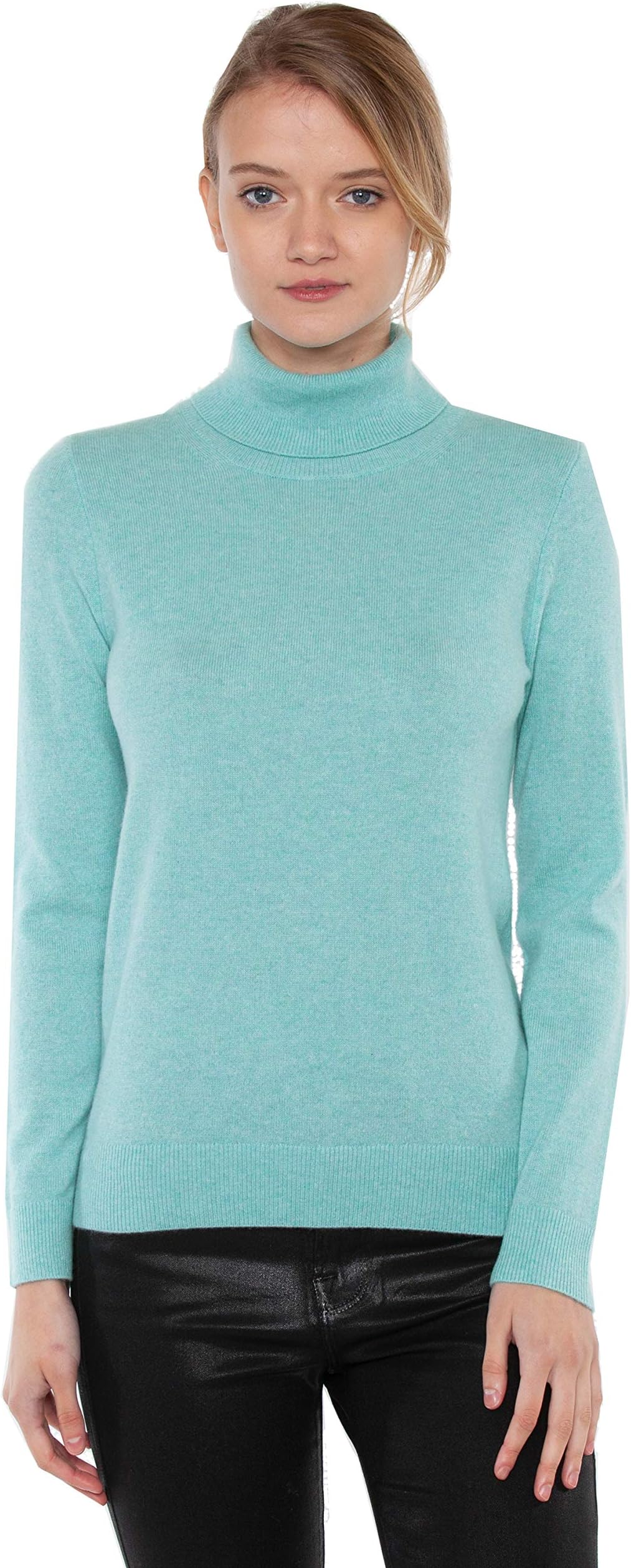 JENNIE LIU Women's 100% Pure Cashmere Long Sleeve Pullover Turtleneck Sweater