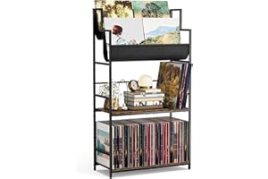Aquzee Vinyl Record Storage Stand, 4-Tier LP Record Storage with Display Shelf, Holds Up to 400 Albums, Record Organizer Holder, Album Storage for Vinyl Records LP Magazine, Rustic Brown