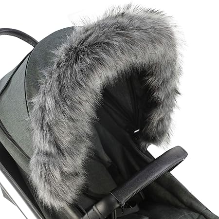 Fylo Pram Fur Hood Trim Attachment Faux for Pushchair/Buggy/Stroller/Travel System - Dark Grey 