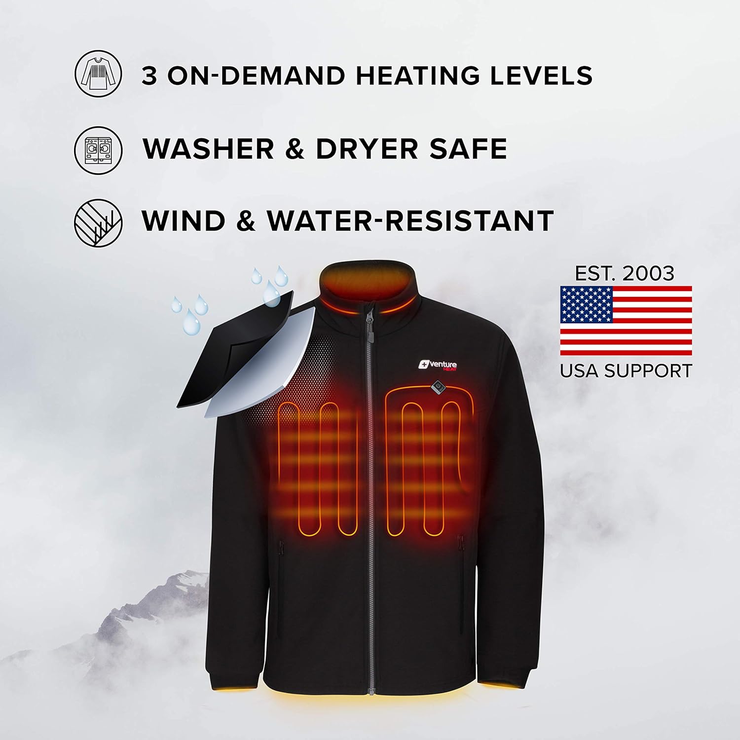 Venture Heat Men's Softshell Heated Jacket with Battery - Windproof Electric Insulated Coat, Outlast 2.0: Clothing