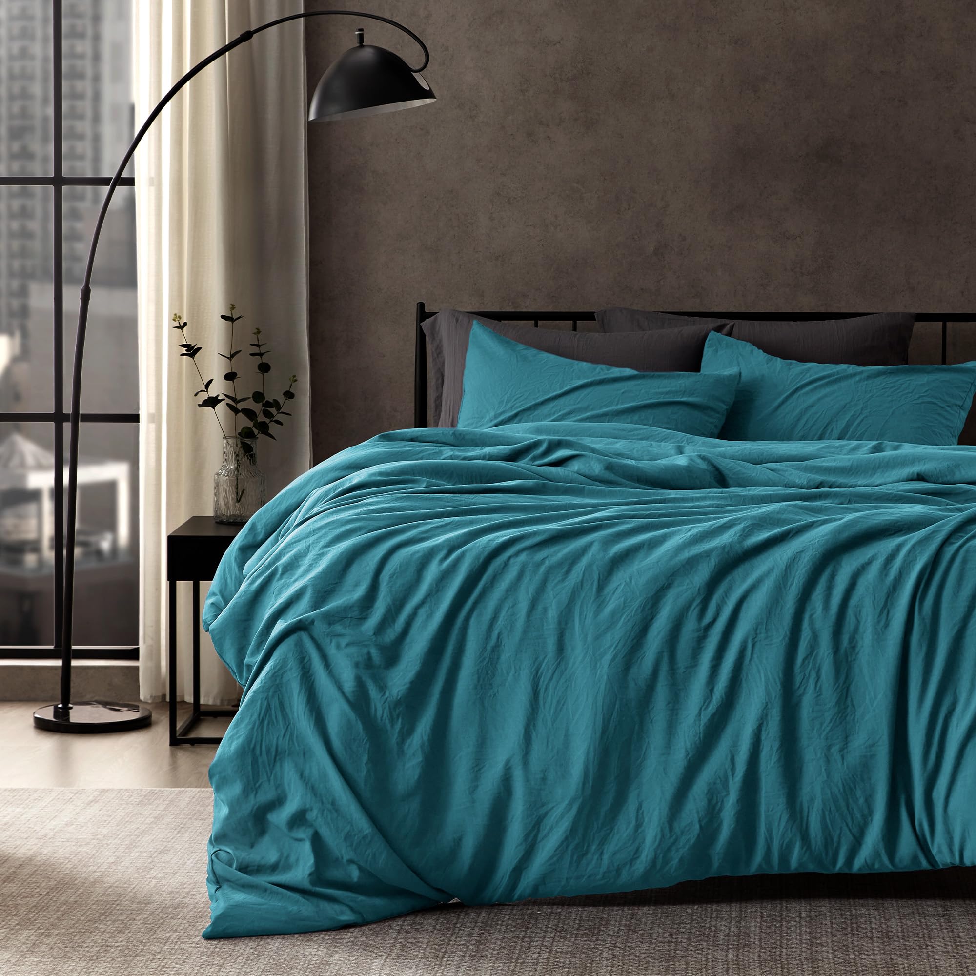 Photo 1 of SLEEP ZONE Duvet Cover Queen Size, Stone Washed, Soft and Comfortable with Natural Wrinkles, Easy Care, Gift-Wrapped, Safe and Skin-Friendly(Teal, Queen)