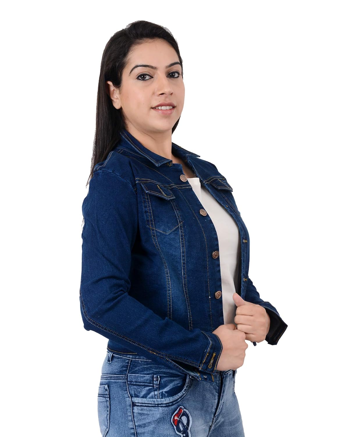 ajaero solid denim jacket for women