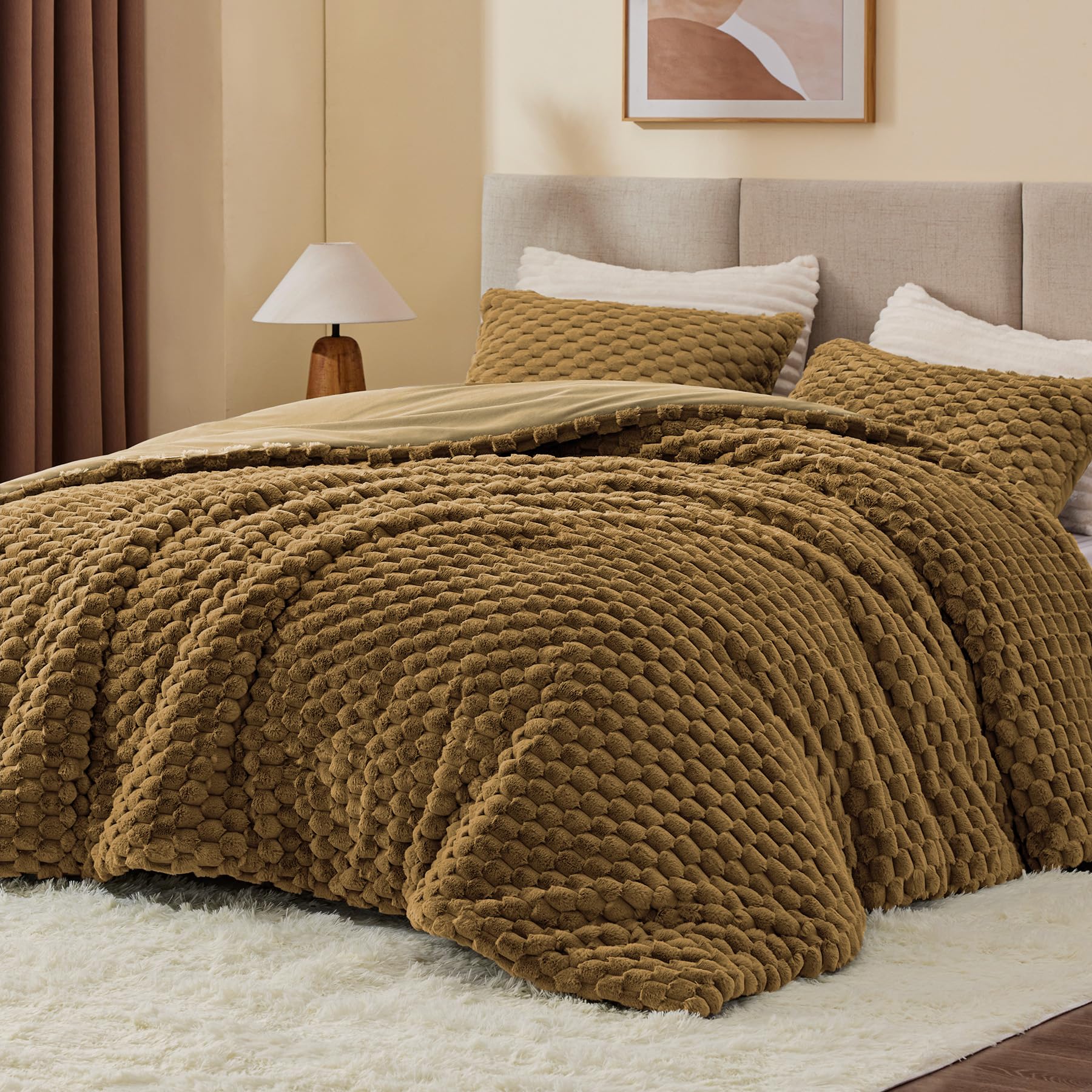 BEDELITE Fluffy Twin Comforter Set - Brown Fleece Soft Comforter for Twin Size Bed, Luxury Warm Bedding Set for Winter, Fuzzy Bed Set 2 Pieces (1 Comforter, 1 Pillowcase) Image