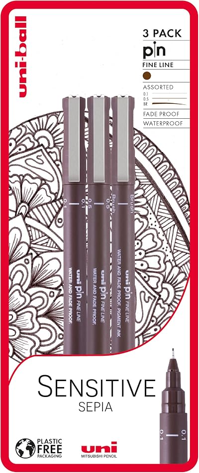 uni-ball PIN Fineliners Black Fine Tip Pack of 3