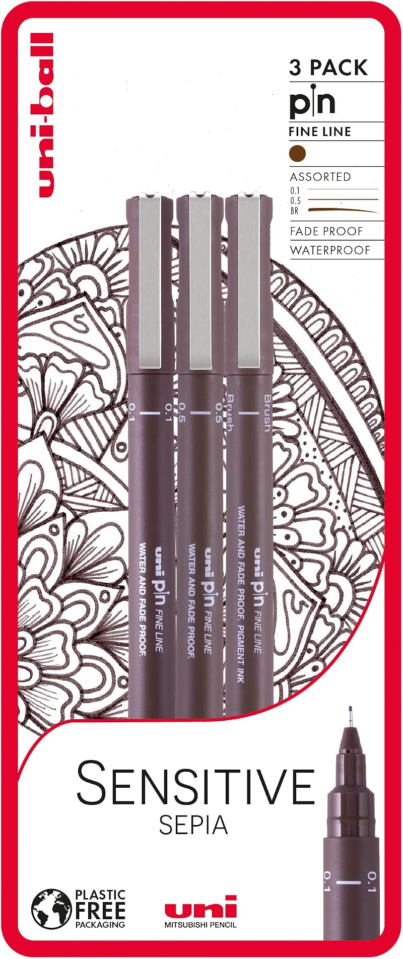 uni-ball PIN Fineliners Black Fine Tip Pack of 3