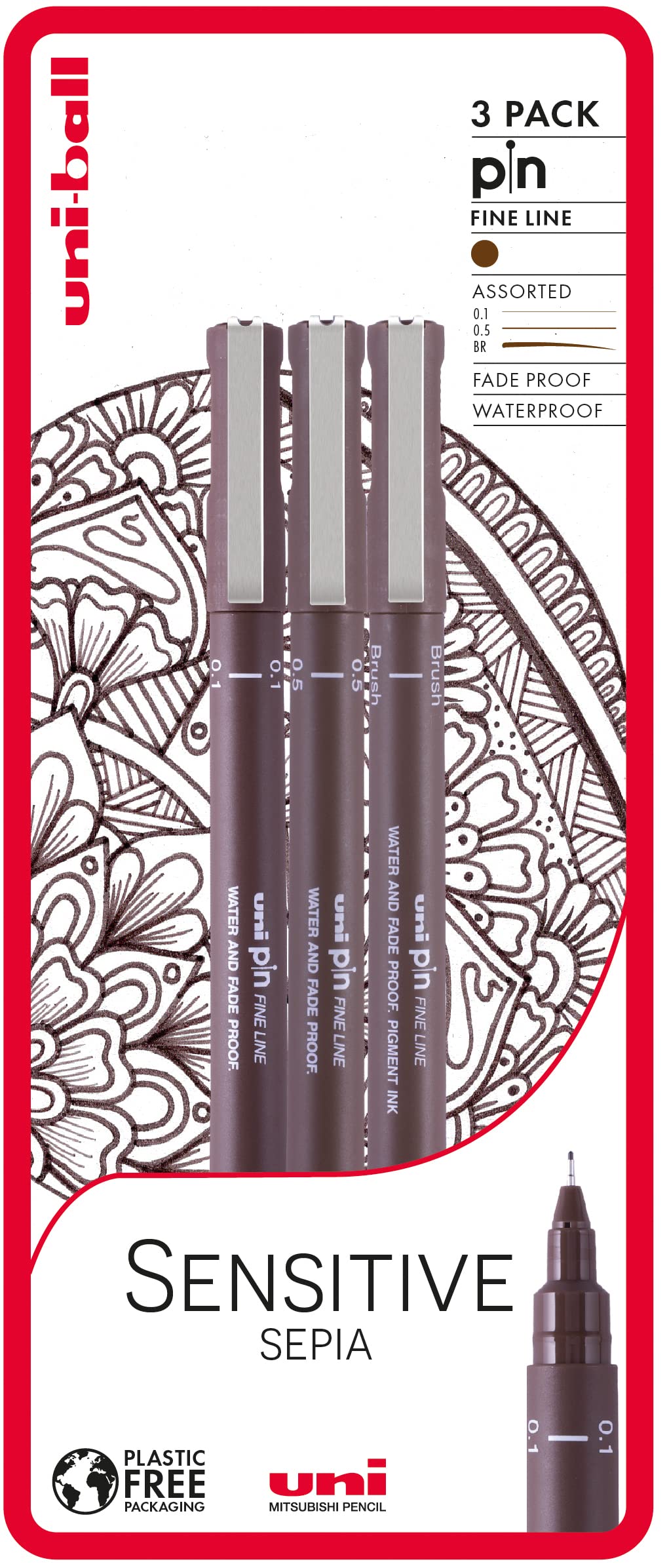 uni-ball PIN Fineliners, Black Fine Tipped Writing Pens, Water and Fade-Resistant Ink, Ideal for Architects, Sketching, Scrapbooking, Outlining, Art, Technical Drawing, Archival Quality, Pack of 3