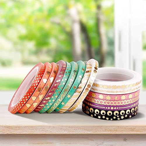 NANYNNU Cute 48 Rolls Washi Tape Set,Foil Gold Thin Decorative
