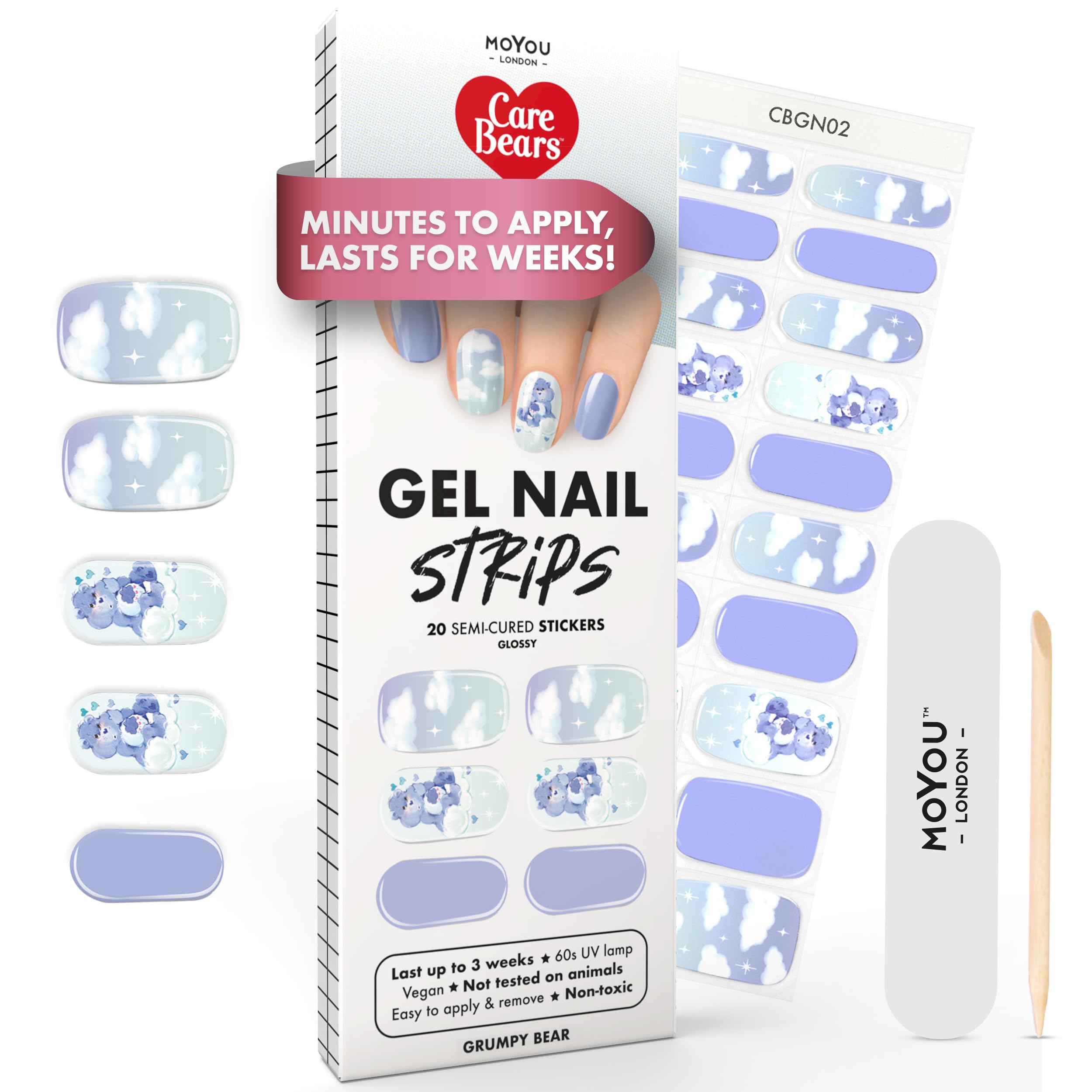 MOYOU LONDON Semi Cured Gel Nail Strips - 20 Pcs. Waterproof Gel Nail Wraps, Cures in Sunlight or UV/LED Lamp, Lasts Up to 2+ Weeks, Stretchable, Easy to Apply & Remove, Vegan & Cruelty-Free