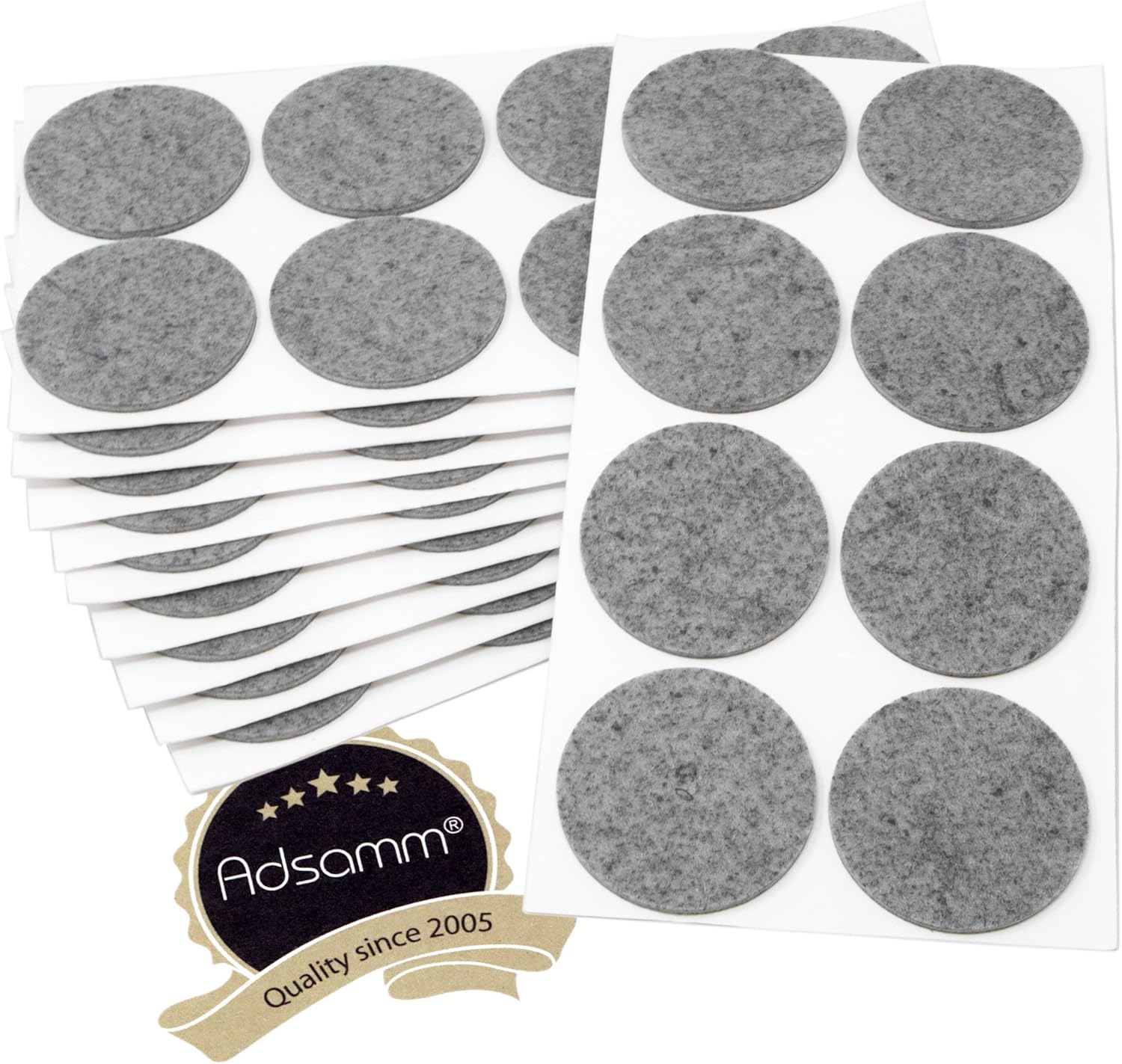 Adsamm® / 80 x self-adhesive felt pads/Grey/ø 2.36'' (ø 60 mm) / round / 0.138'' / 3.5 mm thick stick-on furniture felt glides/Furniture & Chair Glides