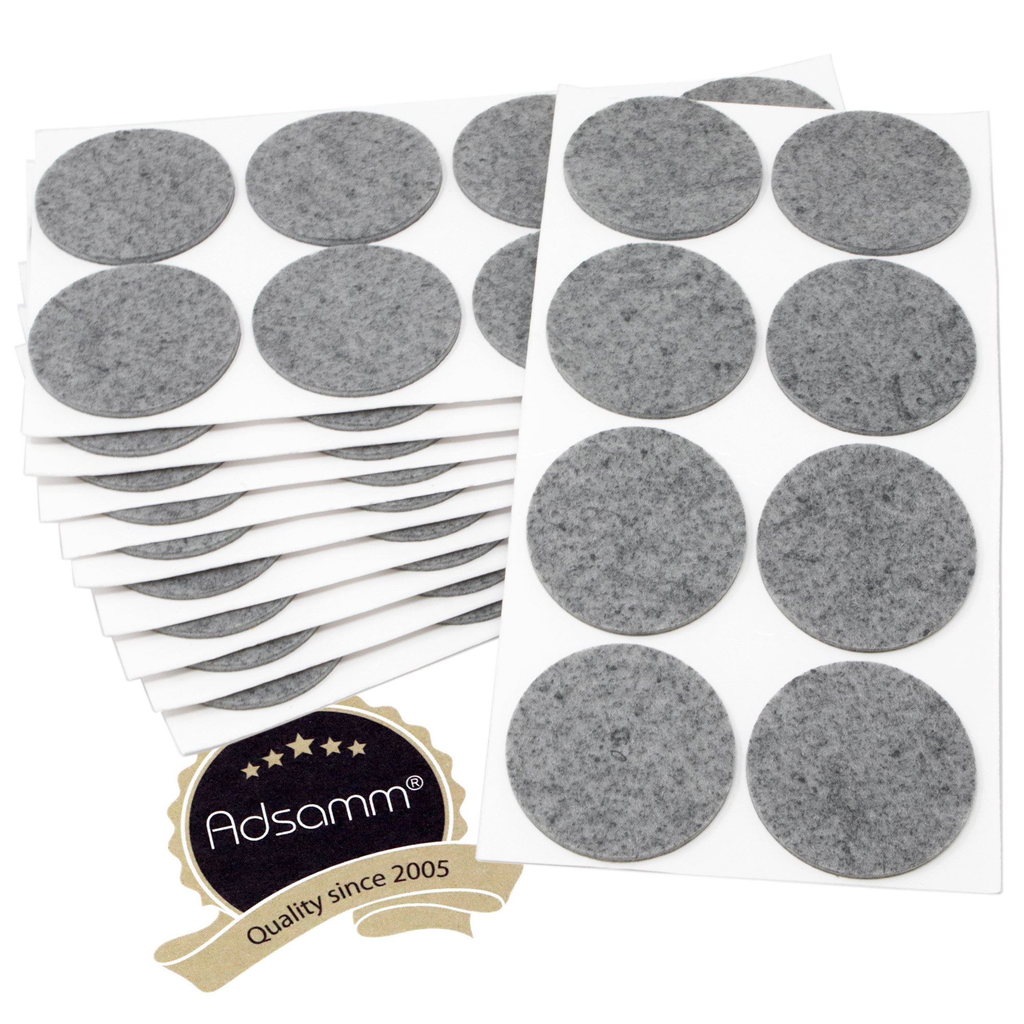 Adsamm® / 80 x self-adhesive felt pads/Grey/ø 2.36'' (ø 60 mm) / round / 0.138'' / 3.5 mm thick stick-on furniture felt glides/Furniture & Chair Glides