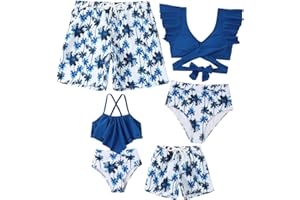 WENAZAO Family Swimsuits Matching Set Mother Girls Two Pieces Bikini Set Bathing Suit Father Boys Swim Trunk