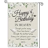 Happy Birthday in Heaven Garden Flags Funeral Remembrance Cemetery Decoration 12x18 inch Funeral Memorial Flags Heavenly Birthday Banner - Double Side