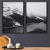 2 Piece Framed Canvas Wall Art Black and White Scenery Canvas Prints Home Artwork Decoration for Living Room,Bedroom - 16