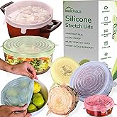 Reusable Silicone Stretch Lids for Food Storage in Fridge - Elastic Heat-Resistant Bowl Covers, Cups, Cans, Jars - Universal Food Grade Lid for Round and Rectangle Containers - 7 Pack - Colorful