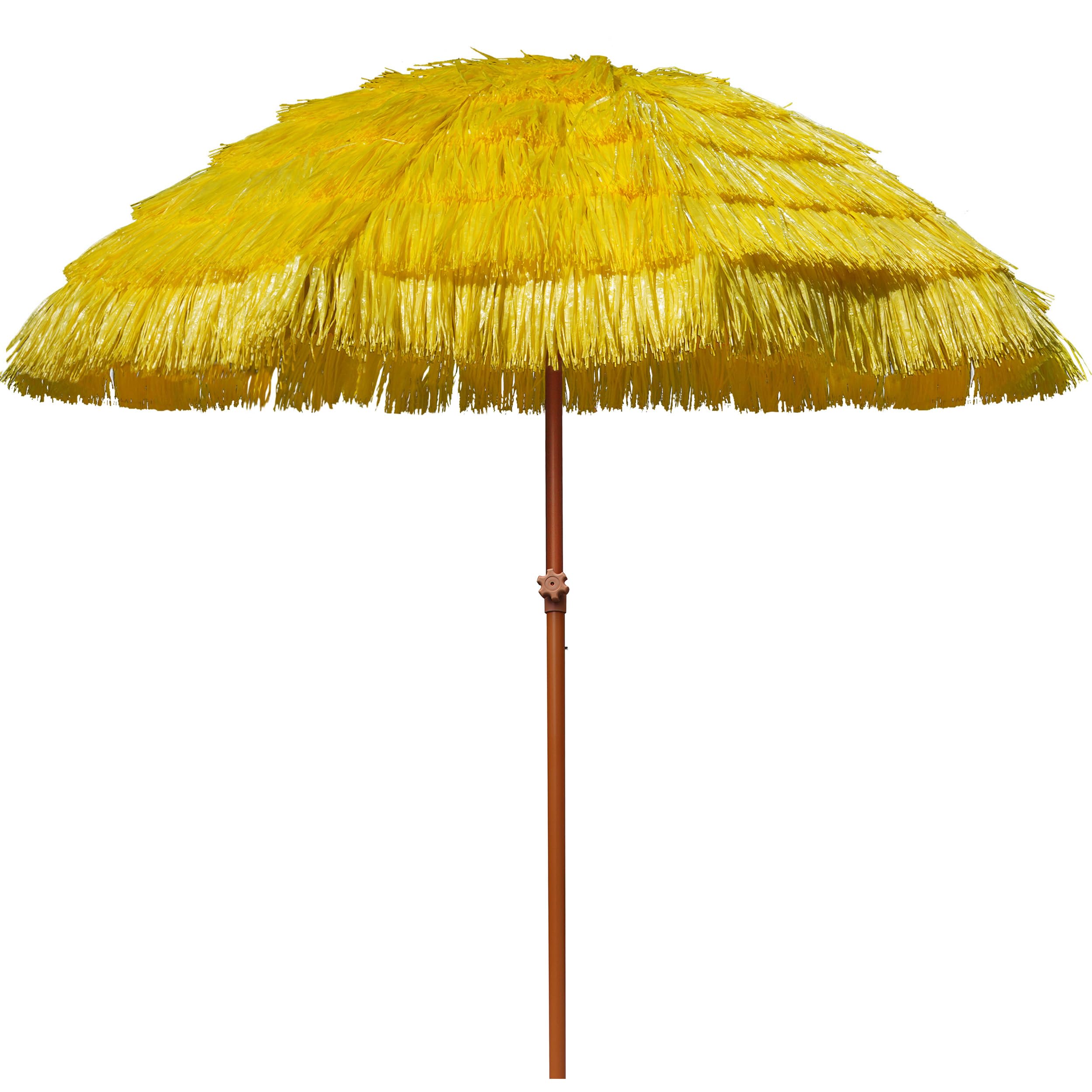 AMMSUN 7.5ft Hula Thatched Tiki Patio Beach Umbrella Hawaiian Style 10 Ribs UPF 50+ with Tilt Carry Bag for Outdoor Tiki Bar, Tropical Palapa, Patio Garden Beach Pool Backyard Yellow Image