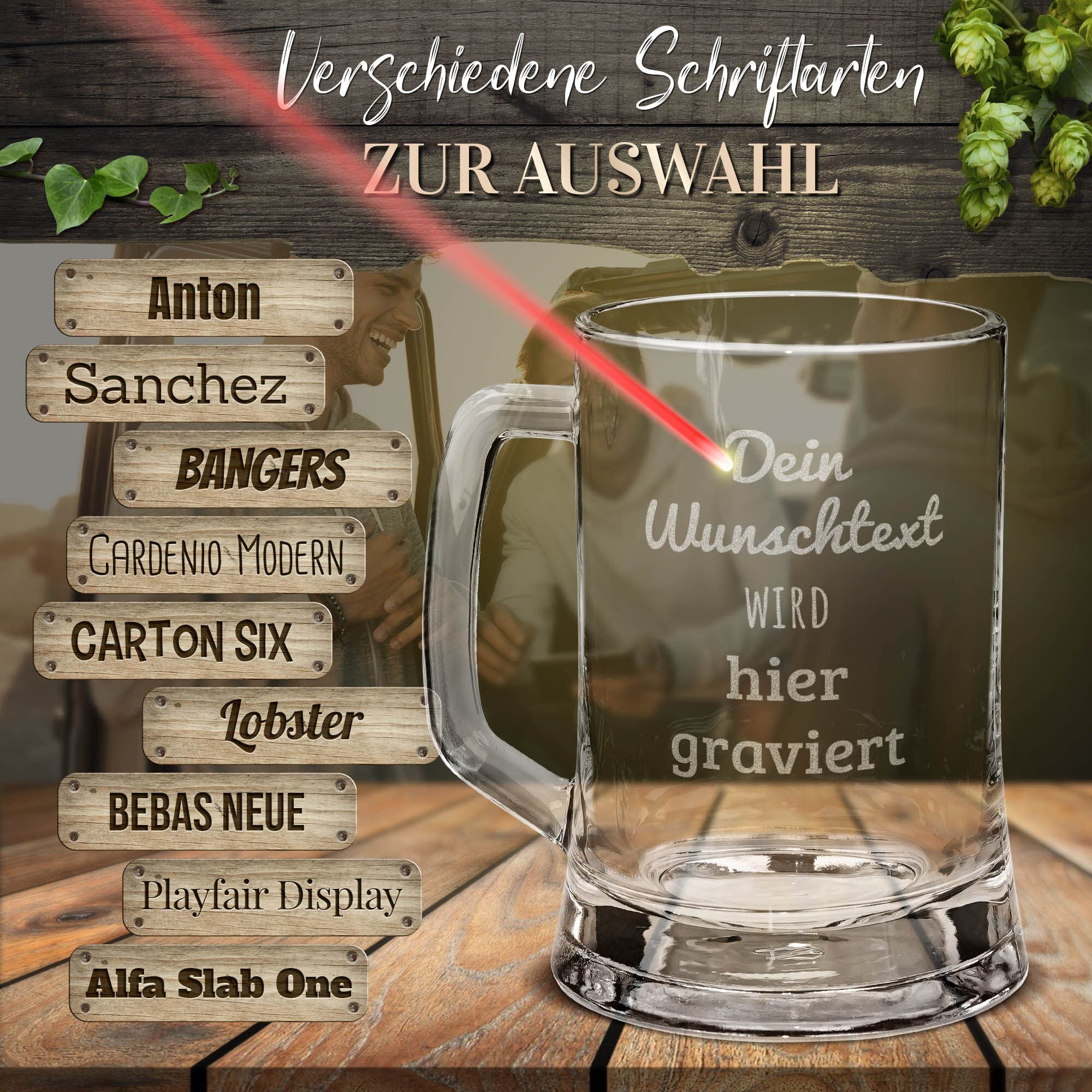 Print Royal PR Bierglas mit Gravur - mit Name oder Text - Personalisiertes Geschenk für Biertrinker, Bier Geschenke, graviertes Bierglas Gravur, Weihnachten | Lasergravur, mit Henkel, 450 ml 6