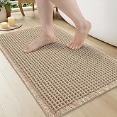 OLANLY Extra Soft Boho Waffle Bath Mat, 17x24, Brown | Non Slip Bathroom Mat, Super Absorbent Bathroom Rug, Quick Dry Machine
