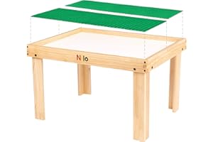 NILO Kids Play Table Set with 2 Compatible Lego Duplo Detachable Two-Sided Baseplates/Boards/Mats (N34 Activity Table w/Holes, 24x32x20 and 2X Green Base Plates 12x32)