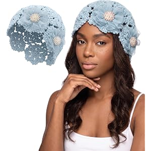 Crochet Beanie Hat, Handmade Lace Skull Cap for Women