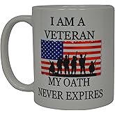 Rogue River Tactical Military Veteran Coffee Mug USA Flag American I Am A My Oath Never Expires Novelty Cup Gift For Marine Navy Army Air Force