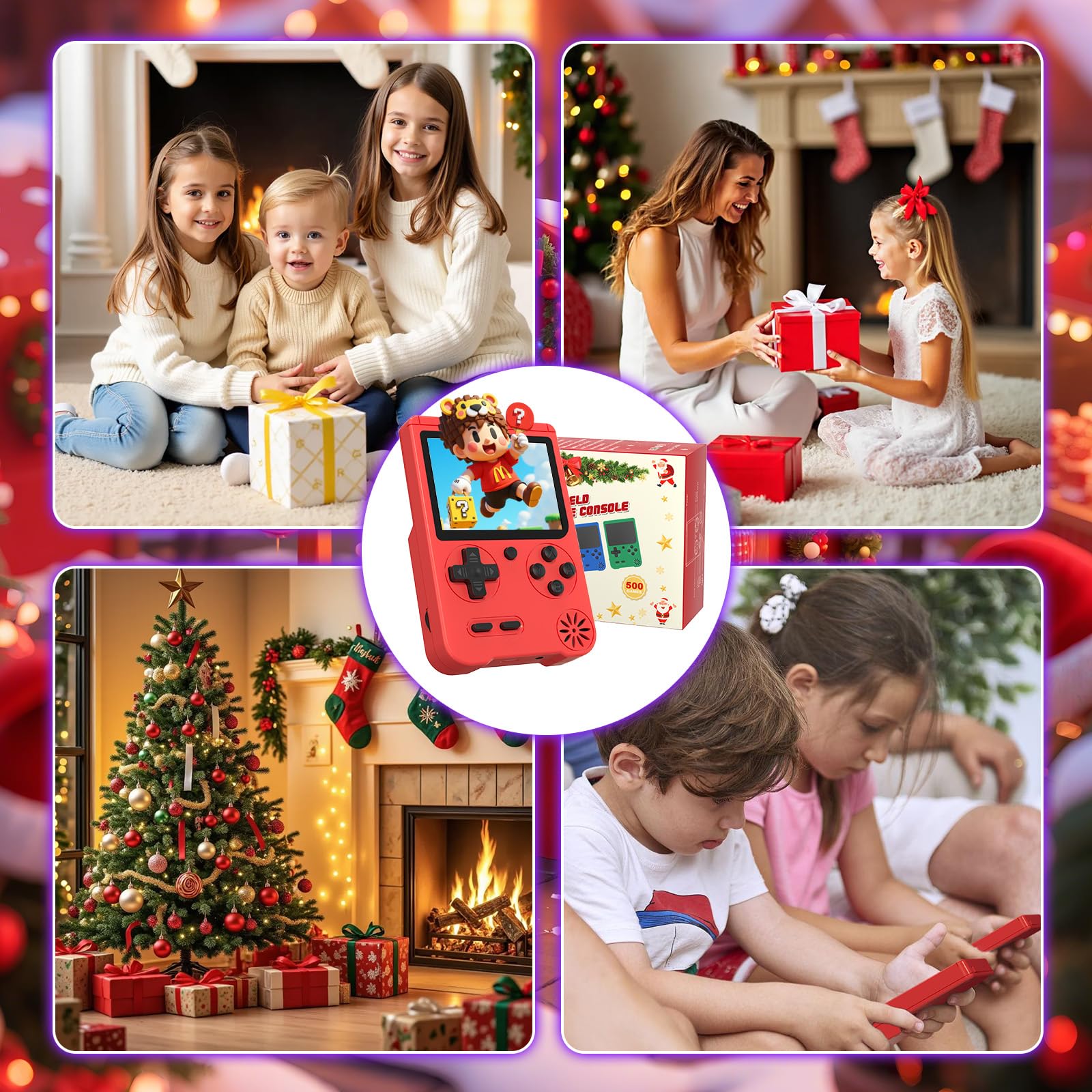 Handheld Games Console, Built-in 500 Video Games, Portable Video Gaming Player with 3.0 Inch lPS Screen，Rechargeable Portable Electronic Gaming System, Pocket Mini Arcade, Red