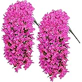 Siyaluens 2Pcs UV Resistant Artificial Flowers for Outdoors, Realistic Faux Silk Bougainvillea Flowers, Fake Hanging Plants for Porch Patio Balcony Decoration (Purple)