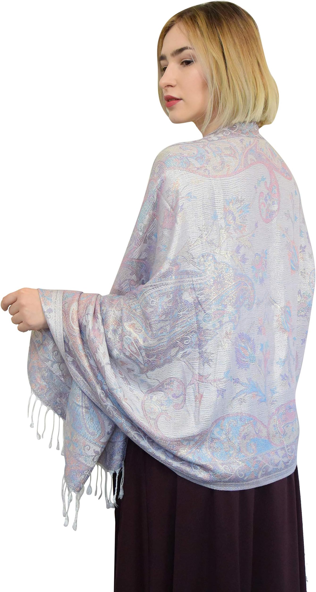 NEW Ladies Women Classical Paisley Metallic Persian flower Thread Pashmina Scarf