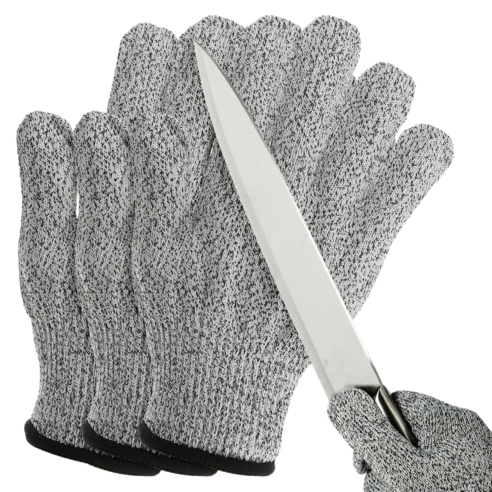 PATIKIL Cut Resistant Gloves, 3 Pair Level 5 Protection Anti Cutting Gloves Cut Proof Gloves for Kitchen Wood Carving Working, Medium, Gray